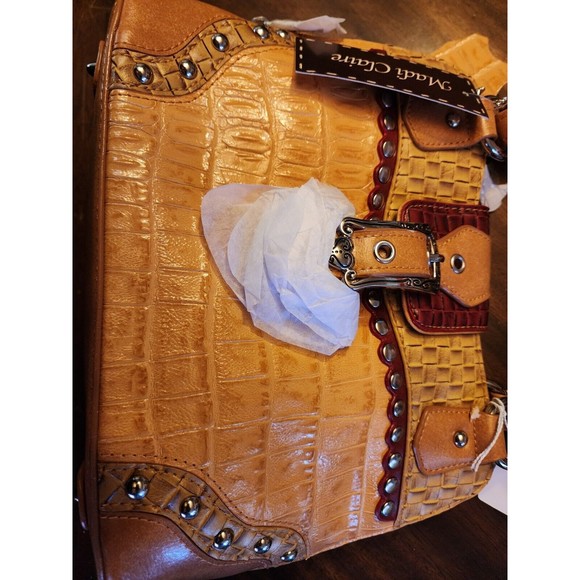 NWT Madi Claire Sand Wagner LEATHER CROCO Embossed SATCHEL BAG PURSE Heart Hand - Picture 2 of 9